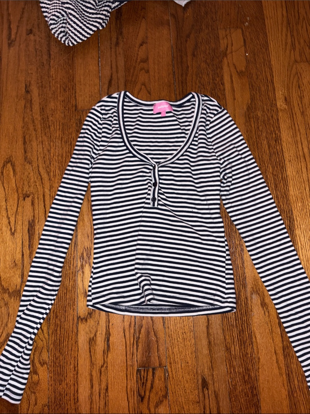 Edikted Black & White Striped Long Sleeve Scoop Henley
